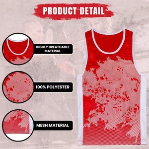 Conjunto de Pantalones Cortos Rojos de Cintura Alta y Camiseta sin Mangas para Boxeo, Ropa Deportiva Transpirable de Poliéster para Entrenamiento, Unisex - Product Image 6