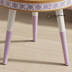 Lavender Meena Pattern Wooden <b>Stool</b> – Handcrafted <b>Round</b> Decorative Accent <b>Stool</b> for Living Room & Bedroom - Product Image 4
