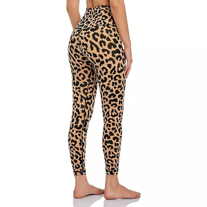 Custom High Waist Full Length Leopard Print Yoga <b>Leggings</b> With Pockets Four-Way Stretch Elastic Waist Women's Pants - Product Image 4