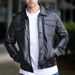 Chaqueta Negra Personalizada al por Mayor con Logotipo para Hombre, Chaquetas de Cuero para Hombre, Chaquetas de Alta Calidad para Invierno, Ropa Urbana de Cuero Vacuno - Product Image 1