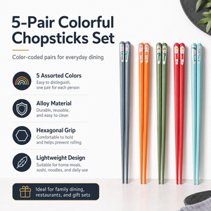 Baguettes japonaises multicolores en plastique PBT pour sushi, style asiatique - Product Image 3