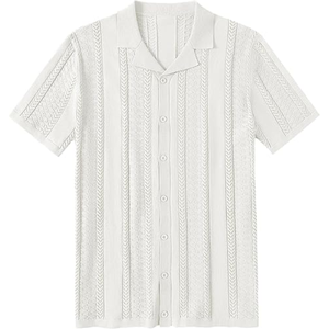 Chemises en tricot pour hommes, style vintage, manches courtes, boutonnées, décontractées, pour l'été, la plage, les vacances - Product Image 1