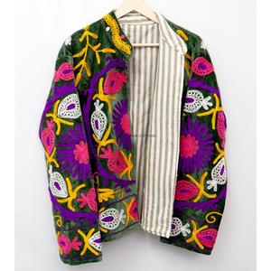 Veste en velours à motifs floraux brodés, manches régulières, longueur courte, unisexe, écologique, réversible, pour les occasions en plein air et les fêtes - Product Image 3