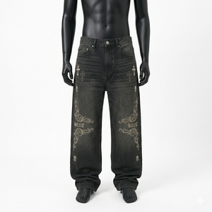 Jean en denim délavé 13 oz coupe droite taille mi-haute style vintage streetwear 100% coton pour homme, durable, épais, personnalisable OEM ODM - Product Image 1