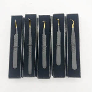 Pince à épiler professionnelle d'extension de cils en acier inoxydable de haute qualité en or noir pointe en fibre pointue-cils en gros - Product Image 4