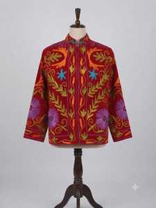 CHOHAN TEXTILE Handmade Breathable Knitted Embroidered <b>Quilted</b> Cotton <b>Jacket</b> Women Floral <b>Pattern</b> Stand Autumn/Winter Outerwear - Product Image 3