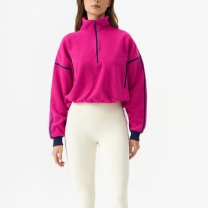 Sudadera Oversize de Forro Polar Rosa Transpirable con Media Cremallera para Mujer, Cuello Alto y Hombros Caídos, Manga Larga, Invierno/Otoño 2026 al por Mayor - Product Image 5