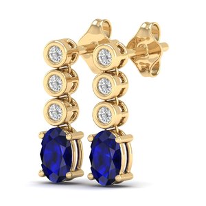 REYES Trendy Design Women 14K Gold Diamond Dangle Drop <b>Earrings</b> Classic Oval Cut 0.73Ct <b>Blue</b> <b>Sapphire</b> Gemstone Jewelry - Product Image 3