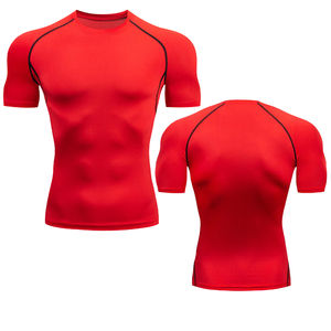 T-shirt de compression à manches courtes pour hommes, style pull-over, extensible, couleur unie, service OEM, vêtements de sport, vente en gros fabricant - Product Image 5