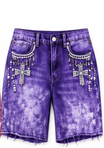 Pantalones Cortos de Mezclilla para Hombre, Personalizados con Logotipo, Marca Privada, Alta Calidad, Estilo Y2K, Cierre de Cremallera, 100% Algodón, con Pedrería - Product Image 6