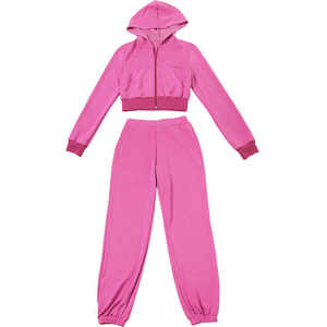 Ensemble de survêtement 2 pièces pour femme avec logo personnalisé, broderie de patchs, effet vieilli, fermeture éclair intégrale, comprenant un pantalon de survêtement confortable et un sweat à capuche court - Product Image 4