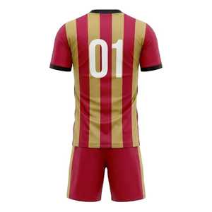 Camiseta de fútbol a rayas rojas y doradas para hombre con estampado en la espalda con el número 01, uniforme transpirable de manga corta para adultos para todas las estaciones - Product Image 2