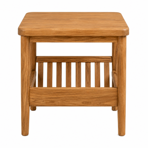 Table à manger carrée en teck avec étagère à lattes, design scandinave moderne, écologique, durable, imperméable, 2 places, meubles de maison stables - Product Image 1