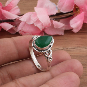 Bague en argent sterling 925 avec turquoise verte naturelle sertie en bélière, style chinois classique, bijoux pour femmes - Product Image 3
