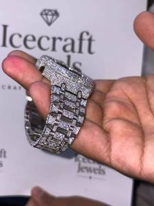 Premium <b>Watch</b> Frame And Bracelet <b>Set</b> Fully Hand <b>Set</b> With Moissanite Diamond Stones - Product Image 2