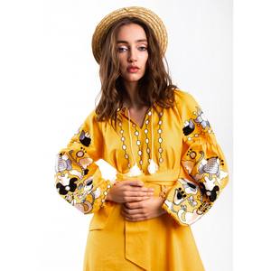 Vestidos Maxi de Manga Larga con Mangas Abullonadas, Bordado Floral, Cuello en V, Diseño Bordado 2026, Vestidos de Lino - Product Image 5