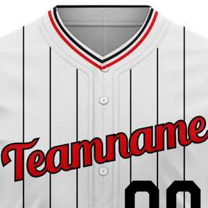 Camiseta de Béisbol Personalizada para Hombre, Blanca con Rayas, Cuello en V, Manga Corta, Impresión Sublimada, Transpirable, Corte Regular, Nombre del Equipo 00, Logotipo Frontal - Product Image 6