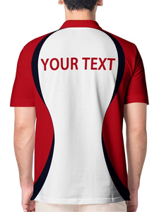 Men's Red White Sporty Polo Shirt Short Sleeve Knitted Quick Dry Heat Transfer Printed Logo Front Design - Product Image 4