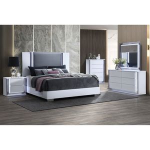 Cama King Size Moon White con LED, Muebles de Dormitorio de Lujo Tapizados - Product Image 4