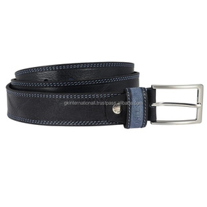 Ceinture décontractée pour homme en cuir noir de qualité supérieure à double couture avec boucle en satin de luxe tailles personnalisées disponibles - Product Image 6