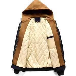 Men's Hooded Bomber <b>Jacket</b> Casual Zipper Front Stand Collar <b>Fleece</b> <b>Lining</b> Windproof Polyester Cotton Winter Wear - Product Image 2