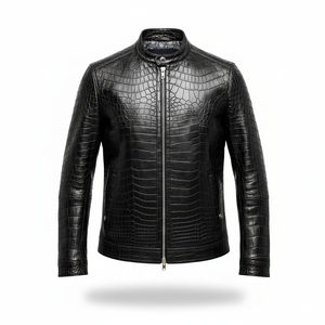 Chaqueta de Cuero con Estampado de Cocodrilo de Lujo para Hombre, Estilo Motero, Chaqueta de Invierno, Venta al Por Mayor, Personalizada, ODM, OEM - Product Image 4
