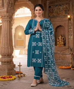 Luxury <b>Women</b> Embroidered Kurti Palazzo Set Stylish Ethnic Wear Collection Fancy Boutique Party Wear Dress 85101 <b>Teal</b> - Product Image 2