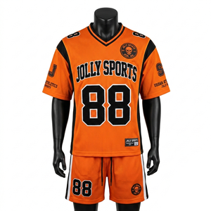 Conjunto de camiseta y pantalones cortos de fútbol de malla de poliéster premium de 200 GSM, paneles laterales naranja y negro, logotipo personalizado, conjunto corto para hombre - Product Image 5