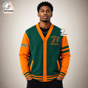 FAMU |   Cardigan brodé avec logo, vert et blanc, manches longues, couleur unie, hiver, anti-rides, 100% polyester, respirant, pour homme - Product Image 4