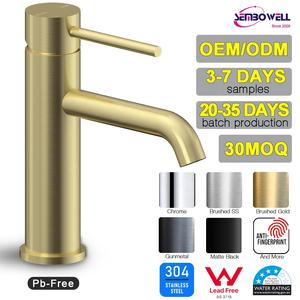 Grifo Monomando de Acero Inoxidable 304 Watermark para Lavabo de Baño, Grifo Mezclador PVD Dorado Cepillado para Lavabo, Mezclador de Agua Fría y Caliente - Product Image 1