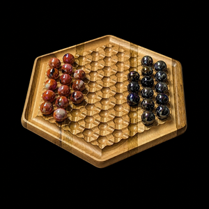 Jeu de société hexagonal en bois avec billes de verre colorées, stratégie moderne pour deux joueurs, design artisanal pour le plaisir - Product Image 4