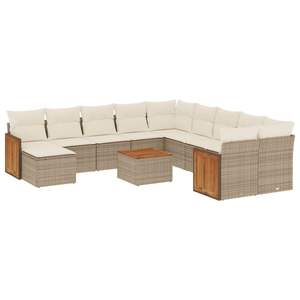 Ensemble de canapés de jardin beige en rotin, mobilier d'extérieur avec coussins en mousse haute densité, design contemporain pour terrasse - Product Image 2