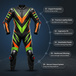 Traje de Motociclismo de Cuero de Alta Calidad, Talla Grande, Resistente al Viento y al Agua, con Protección CE, Personalizable, Proveedor OEM/ODM - Product Image 4