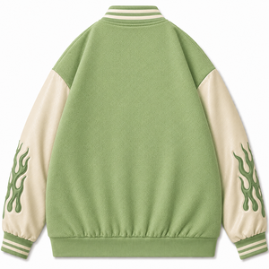 เสื้อแจ็คเก็ตวาร์ซิตี้สีเขียวสำหรับผู้ชาย ยี่ห้อ SINEWY ปักลายตัวอักษร LA รูปต้นปาล์ม ดีไซน์ลำลองสำหรับฤดูใบไม้ร่วง ทรงเบสบอล กระดุมติดแบบปกเสื้อพับได้ ทรงปกติ - Product Image 2