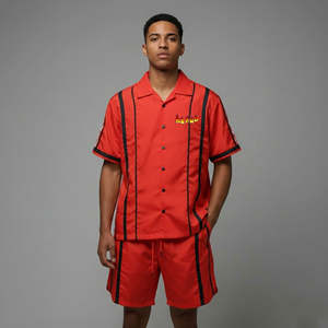 Conjunto de 2 Piezas de Ropa Urbana para Hombre, 100% Algodón, Largo hasta la Rodilla, con Chaqueta y Pantalones Cortos con Logotipo Personalizado, Color Sólido Negro con Ribete - Product Image 6