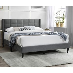 Elegante Letto Moderno Grigio Queen Size con Testiera Imbottita e Design a Cassone, in Lino Spazzolato - Product Image 4