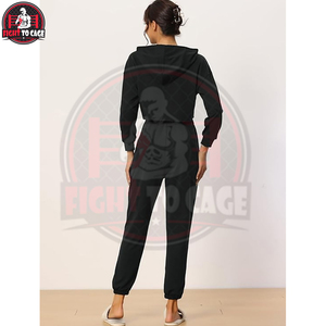 Conjuntos Deportivos Casuales de Invierno para Mujer, Color Negro, Sudadera Corta de Manga Larga y Pantalones Jogger, Ajuste Cómodo - Product Image 2