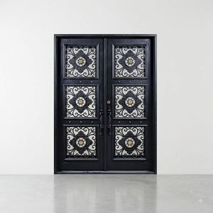 Traditional Finished Rust-resistant Wrought Iron Exterior Entry Doors Easy to Assemble with Decorative Glass Panels - Product Image 3