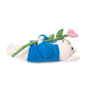 Figura de Ratón de Fieltro con Flor Rosa y Chaqueta Azul, Juguete Artesanal de Lana, Unisex, 3-6 Años - Product Image 3