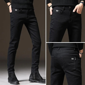<b>Men</b>’s Slim Fit Distressed <b>Stretch</b> Denim Jeans Red Button Accent Streetwear Casual Fashion Wholesale OEM Custom - Product Image 3