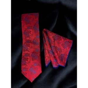 Ensemble cravate et pochette de costume de luxe rouge à motifs floraux pour homme, effet soie |   Coffret Cadeau Hanky Combo Vêtements Formels OEM Inde Style 2026 - Product Image 3