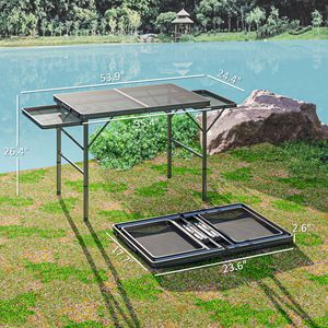 Tavolo da Campeggio Pieghevole Portatile da 1,37 m con 2 Pannelli Laterali, Altezza Regolabile, Base a Treppiede in Metallo per Uso in Palestra e Parco - Product Image 3