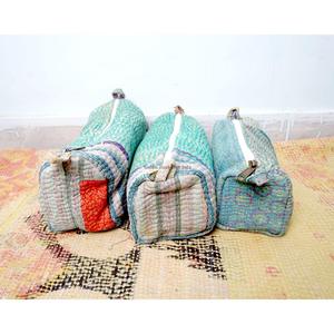 100% Pure Cotton Kantha Fabric Tassel Pattern Zipper Closure Eco-Friendly Durable Large Makeup Bag Pouch Set Soft Handle - Product Image 2