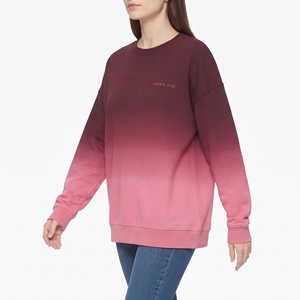 Sweat-shirt dégradé effet teinture pour femme, en molleton de coton brossé, col rond, manches longues, bicolore, décontracté et tendance - Product Image 4