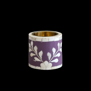Support de bougie classique en os incrusté pour restaurants, couleur violette, motif feuille, plateau en os incrusté - Product Image 1