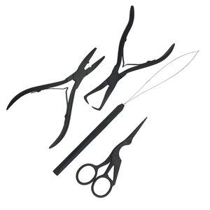 Kit professionnel d'extensions de cheveux en micro-perles en acier inoxydable noir avec pinces d'extension robustes, ciseaux de précision et outils à boucles - Product Image 5