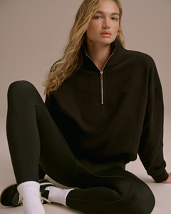 Sweat-shirt oversize zippé pour femme en molleton de coton, col montant, épaules tombantes, qualité supérieure - Product Image 3