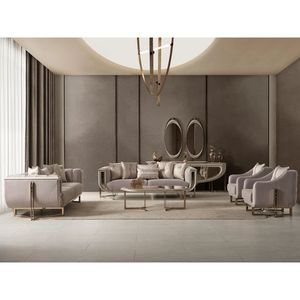 Luxury Solid Teak Wood <b>Sofa</b> Set Modern Glam Grey Velvet 3 2 1 1 Seater <b>Gold</b> Frame <b>Sofa</b> Coffee Table Villa Living Room Furniture - Product Image 1