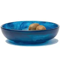 Bol à salade artisanal en résine bleu marine, effet marbre, motif tourbillon aquatique, finition polie brillante, style luxueux, forme élégante, pour la maison et l'hôtel