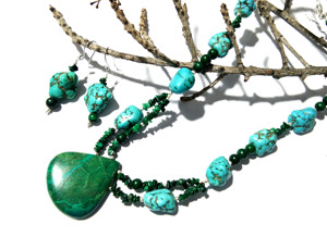 Natural Chrysocolla Malachite Turquoise Sterling Silver Plated Bohemian <b>Statement</b> <b>Necklace</b> with Snake Chain Handmade Jewelry - Product Image 6